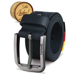 Cartvelli Premium Men's Leather Belt Made in Germany with Gift Box - Genuine Leather Belt 40 mm, navy blue