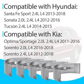 Main and Rod Bearings Set Compatible with Kia Optima Sorento Sportage/Hyundai Sonata Tucson Santa Fe Engine, Replace 21020-2G020 23060-2G020