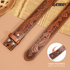 LEACOOLKEY Western Leather Belt Strap for Men Women Cowboy Western Belts without Buckle Men Western Leather Belt for Jeans Pants