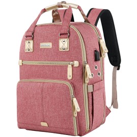 SINVICKO Crochet Bag, Knitting Bag Backpack and Totes Organizer with USB Charging Port, Large Yarn Storage Tote Bag, Pink, Modern