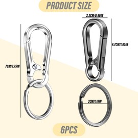 Pack of 6 Carabiner Key Chains, Small Metal Key Carabiner, Removable Carabiner Hook, Key Ring with Carabiner for Backpack, Hiking, Car Keys (Silver/Grey Black)