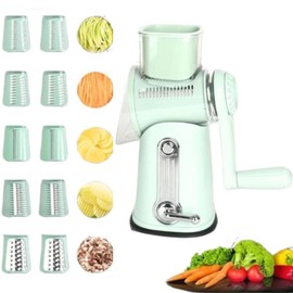 SALCOOK Cheese Grater, 5 in 1 Rotary Cheese Grater With Handle & Cheese Shredder with Stainless Steel Blades, Mandoline Drum Slicer, Vegetable Chopper, and Non-Slip Suction Base. (W1407)