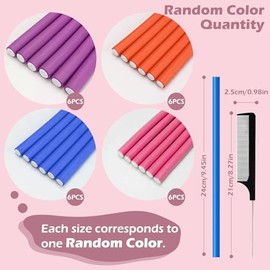 24 Piezas Tubos para Cabello Sin Calor, GeeRic Heatless Curls Rizador Sin Calor Tubos DIY para Peinar el Cabello 4 Tamaños Para Cabellos Cortos y Medi