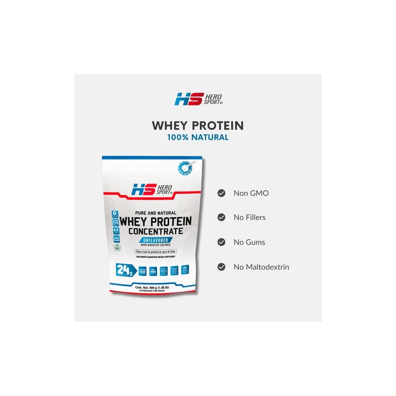 Hero Sport Whey Protein Concentrate Sin Sabor 900gr
