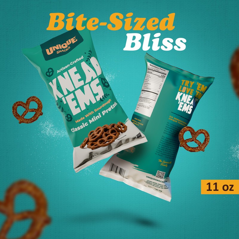 Unique Snacks Knead 'Ems, Sourdough Mini Pretzels, Artisan-Crafted Vegan Snacks,