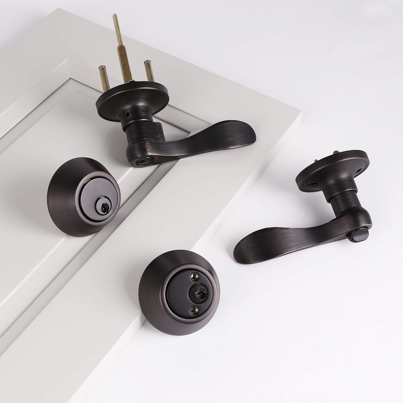 Probrico Exterior Door Lock Set Bronze Front Door Handle Lock