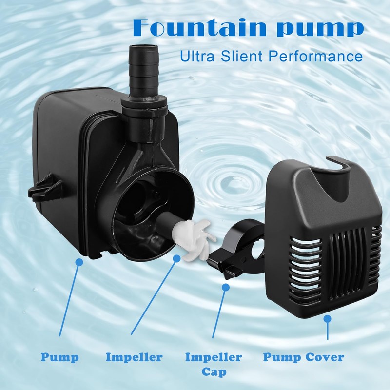 Pump 800GPH Ultra Quiet with Dry Burning Protection 8.8ft High