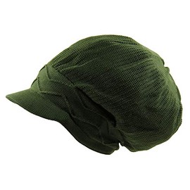 100% Cotton Rasta Dreadlock Wave Beanie Visor (Olive)