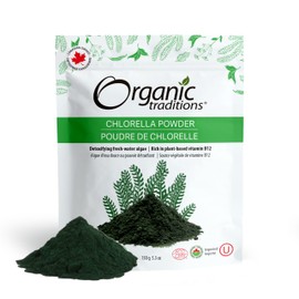 Organic Traditions Chlorella Powder Organic Traditions, Canadian Owned , 150g / 5.3oz - Broken Cell Wall - Green Algae Super Food Greens Powder - Nutrient Dense with antioxidants, vitamin B12, vitamin A & iron - USDA Organic & Kosher
