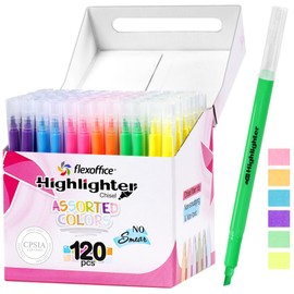 FLEXOFFICE 120 Pack, Fluorescent Assorted Color Highlighters - 6 Bright Colors, Chisel Tip Markers, No Bleed Through Paper, Bulk size - for Study Bible, Journaling, Safe for Children