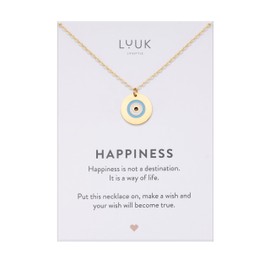 LUUK LIFESTYLE Stainless steel necklace with Evil eye pendant, symbol for protection, gift idea for women, lucky charm, gold