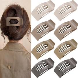 Paquete de 8 pinzas planas marrones para el pelo para mujer: pinzas rectangulares grandes, neutras, brillantes y antideslizantes para cabello grueso y