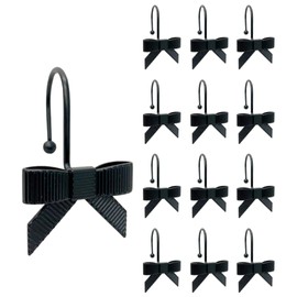 Luxape 12PCS Decorative Shower Curtain Hooks, Bow Knot Curtain Hooks Shower Rings for Bathroom Baby Room Nursery Art Decors (Bow Knot) (Black)