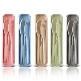 Jumbo Reusable Travel Utensils Set con Estuche, Juego de Cubiertos para Lunch, Juego de Cubiertos Portatiles para Viajes, Trabajo, Escuela, Picnic, Ca