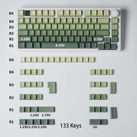 PBT Doubleshot - Teclas de teclas de color verde degradado, perfil cerezo, juego de 133 teclas impresas lateralmente, teclas retroiluminadas personalizadas para teclados mecánicos de juegos (solo