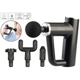newgen medicals Massagepistole: Akku-Hand-Massagegerät, 4 Aufsätze, 6 Stufen, 3,5 Std Laufzeit, Tasche (Handmassagegerät, Akku Massage, Fußmassagegerät)