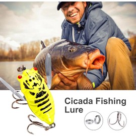 Yellow Cicada Fishing Catcher - Freshwater Attractant Lures, Bass Fish Baits | Fishing Lures Supplies Strong Hook Reusable Swim Baits for Lake Pond, Fish Tackle Realistic Cicada Shaped Lures