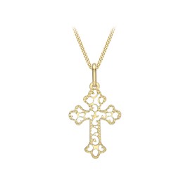Carissima Gold Women's 9ct Yellow Gold Filigree Cross Pendant on Curb Chain - 46cm/18'