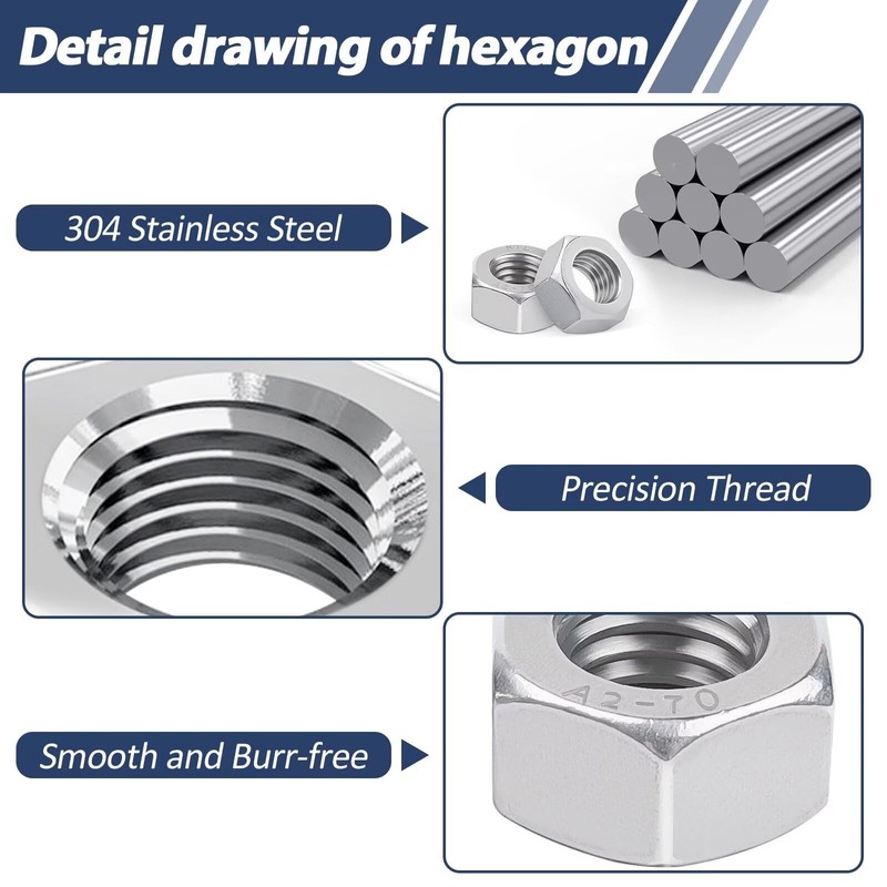20 Pcs Nuts M4, Leryati DIN934 Standard A2 V2A Stainless