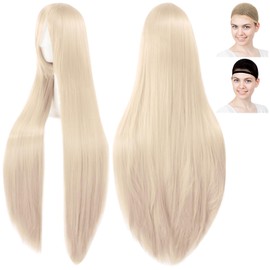 CaseEden 6169 Premium Smooth Straight Long Cosplay Wig, 39.4 inches (100 cm), Light Gold, Blonde Hair