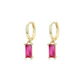 ONLYJUMP Birthstone Hoop Earrings for Women Crystal Dangle Drop Earrings 18K Gold Plated Huggie Hoop Earring Trendy Small Hoop Earrings for Birthday Gift (Purple)