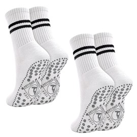 DECOVICI Pilates Grip Socks Non Slip Yoga Socks for Women Lady Anti-Skid Thickened Cushion Athletic Socks Barre Gym 2 Pairs(White,L)