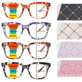 BONCAMOR 4 Pack Progressive Multifocus Reading Glasses for Women Men Square Blue Light Blocking Readers with Spring Hinges (4 Mix-2, 2.75, Diopters)