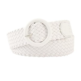 COTIM COYIN Women's Casual Braided Leather Belt with O-ring Bucklet for Jeans Dresses Pants, White, Width: 3.8cm/1.5 inch Length: 108cm/43inch