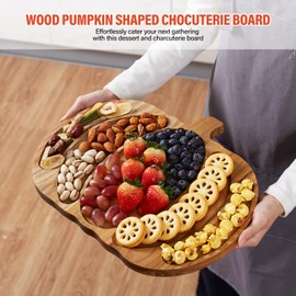 Pumpkin Shaped Board Charcuterie Board,Wood Kitchen Serving Tray Appetizer Serving Platter,Pumpkin Wooden Veggie Tray Divided Chip and Dip Board for Kitchen,Holiday Christmas Hosting Essentials