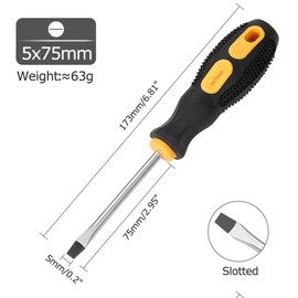 ATNEDCVH SL5 1/5" × 3" Slotted Screwdriver, 5×75mm Non-Slip Grip Magnetic Tip Flat Head Screwdriver (1, SL5-1/5" × 3" (5mm × 75mm))
