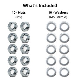 M5 Nuts & Washers Set - 10 Steel Nuts & 10 Flat Washers