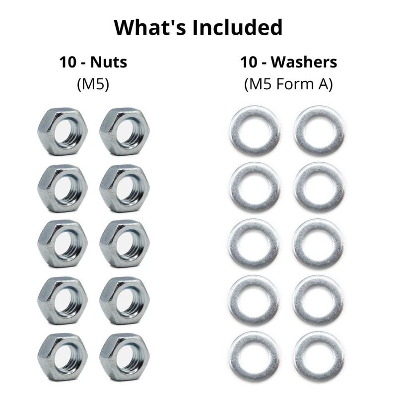 M5 Nuts & Washers Set - 10 Steel Nuts &