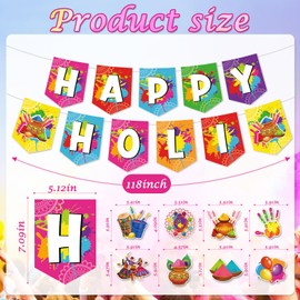 Papiailove Happy Holi Banner Decorations - Colorful Holi Festival Hanging Decor for Festival of Colors Party Indian Holi Celebration Home Wall Decoration
