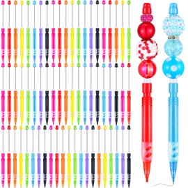 Dinifee 64 Pcs Beadable Mechanical Pencil Back to School Pens Mini Drawing Beadable Pencil Pencils with Silicone Hand Guard for Writing Drawing Sketching DIY Crafting