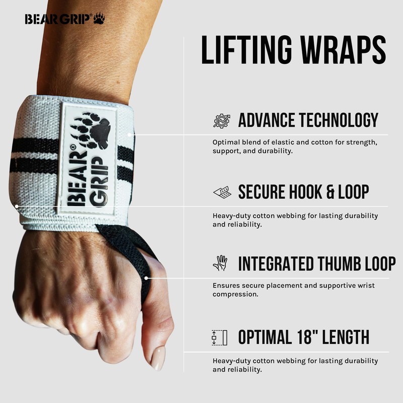 BEAR GRIP Weight Lifting Wrist Wraps Support for Gym |