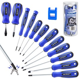 CARTMAN 12 Piece Magnetic Screwdriver Set - 6 Phillips and 6 Flat, Professional Cushion Grip Hand Tools Set