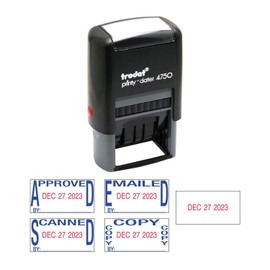 Trodat Printy 4750 Self Inking Date Stamp with Approved, Copy, EMAILED, Scanned – Blue and Red Ink, 1" x 1-5/8"