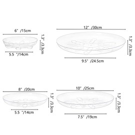 YOUEON 24 Pack Clear Plant Saucers with Feet, 6/8/10/12 Inch Heavy Duty Plastic Plant Drip Trays, Flower Pot Trays, Plant Water Catcher Tray for Indoor & Outdoor Plants, Round, 4 Sizes