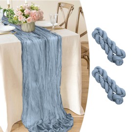 Cheesecloth Table Runner 10 Ft Blue Table Runner 2 Pcs Cheese Cloth Table Runner Long Fabric Romantic Sheer Table Runner for Thanksgiving Christmas Wedding Bridal Party Decoration 35 x 118 Inch