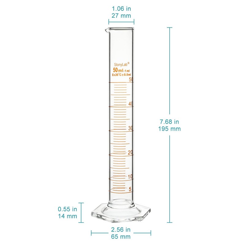 stonylab Graduated Cylinder, 2-Pack B Grade Borosilicate Glass Cylinder with