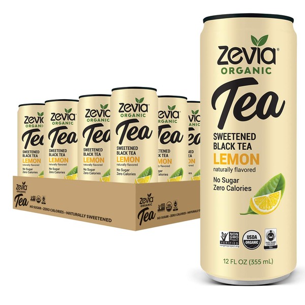 Zevia Organic Sugar Free Iced Tea, Black Tea, Lemon, 12 Fl Oz (Pack of 12)