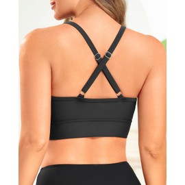 Black Women Swim Bikini Top - High Neck Sport Bra Bathing Suit Top Swimwear M