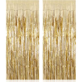 2 Pack Fringe Curtains Backdrops, Foil Fringe Curtains, Door Streamers for Birthday Wedding Bridal Shower Holiday Graduation Party Decorations, Photo Booth Backdrops Champagne