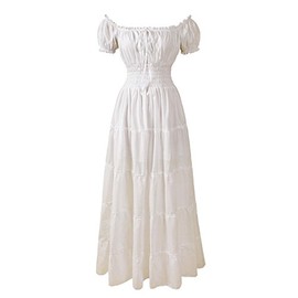 Reminisce Boutique Renaissance Dress Costume 100% Cotton Peasant Chemise Pirate Wench Medieval Boho (XL, Cream)