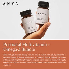ANYA Postnatal Vitamin Bundle – Postpartum Multivitamin with Vitamins C, D, B12, Zinc & Omega-3 with DHA and EPA Supplement for Breastfeeding, Lactation, and Hair Loss – Vegan, Non-GMO, Gluten-Free