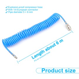 LNSYSNS Kompressor Schlauch, 5 x 8mm Luftschlauch mit 1/4-Zoll-Anschluss, 6m Druckluftschlauch, Blau, für die Gaszufuhr