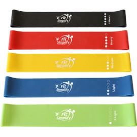 Fit Simplify Resistance Loop Exercise Bands with Instruction Guide and Carry Bag, Set of 5