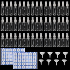 MOUYAT Transparente Sprühflaschen, 100 ml, Kunststoff, feiner Nebel, Sprühflaschen mit Trichtern und Etiketten, nachfüllbare Sprühflasche für ätherische Öle, Parfums, Blumenwasser, 40 Stück
