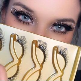 Slim eyelashes, 6-11-20mm eyelashes with white flawless pearls. Pearl-embellished gemstone eyelashes suitable for party drama (white pearl + 5 pair)