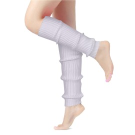 ONUPGO Leg Warmers for Women 80s Party Accessories 80s Neon Knit Ribbed Leg Warmers Girls Junior Winter Leg Warmers Socks, White, Normal